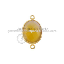 Natural Amarillo Chalcedony Bezel Connector, Venta al por mayor Bezel Configuración Gemstone Conectores Fabricante